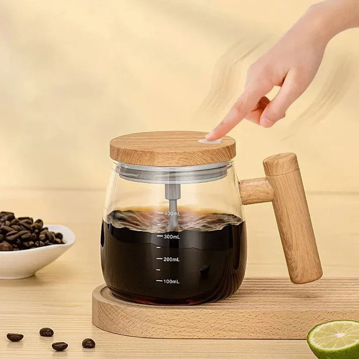 400ml Electric Self-Stirring Mug with Wooden Handle